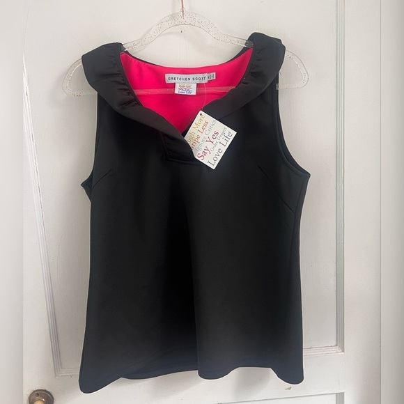 Gretchen Scott Jersey Sleeveless Ruffneck Top Black Solid NEW W/Tag Size XL - Picture 2 of 7